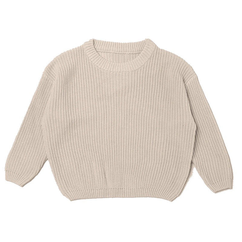 Cream chunky knit kids sweater, plain
