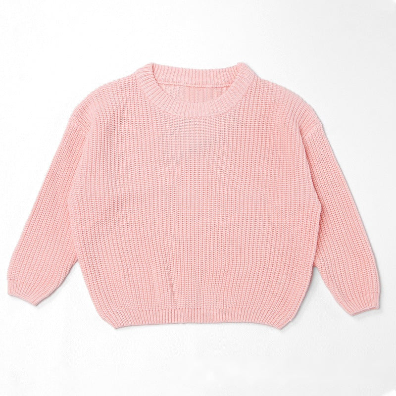 Light Pink chunky knit kids sweater, plain