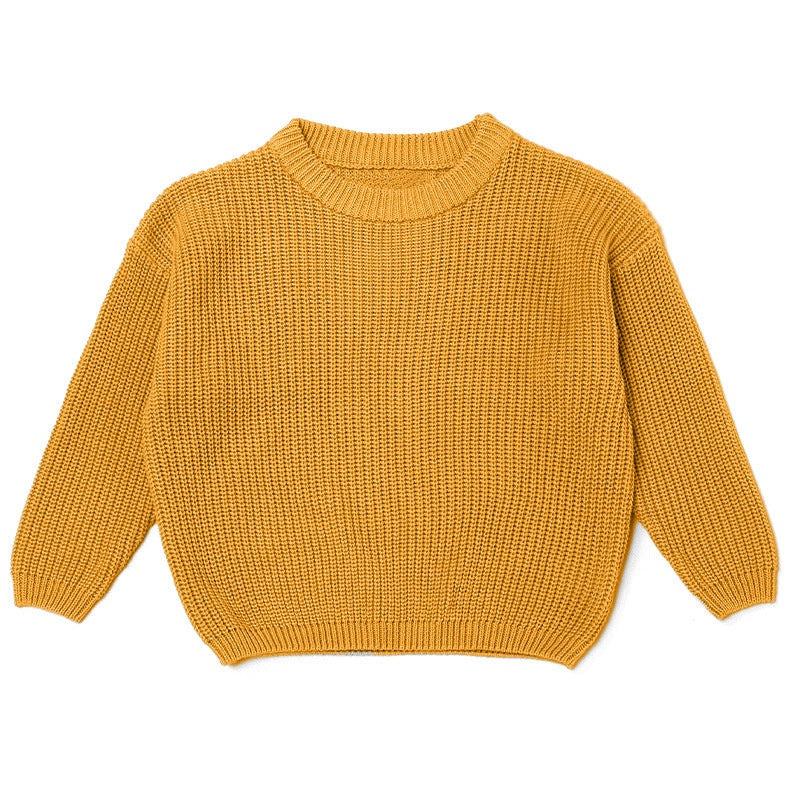 Mustard chunky knit kids sweater, plain