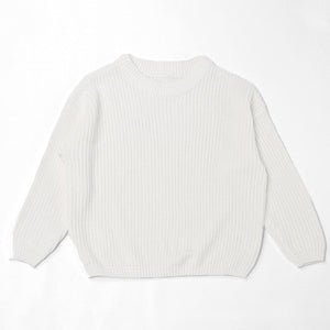 White chunky knit kids sweater, plain