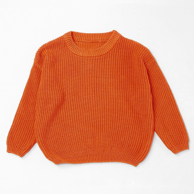 Pumpkin Orange chunky knit kids sweater, plain