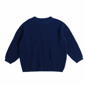 Navy chunky knit kids sweater, plain