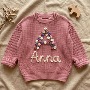 Personalized Initial & Name Kids Sweater – flat lay