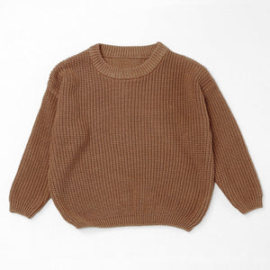Camel chunky knit kids sweater, plain