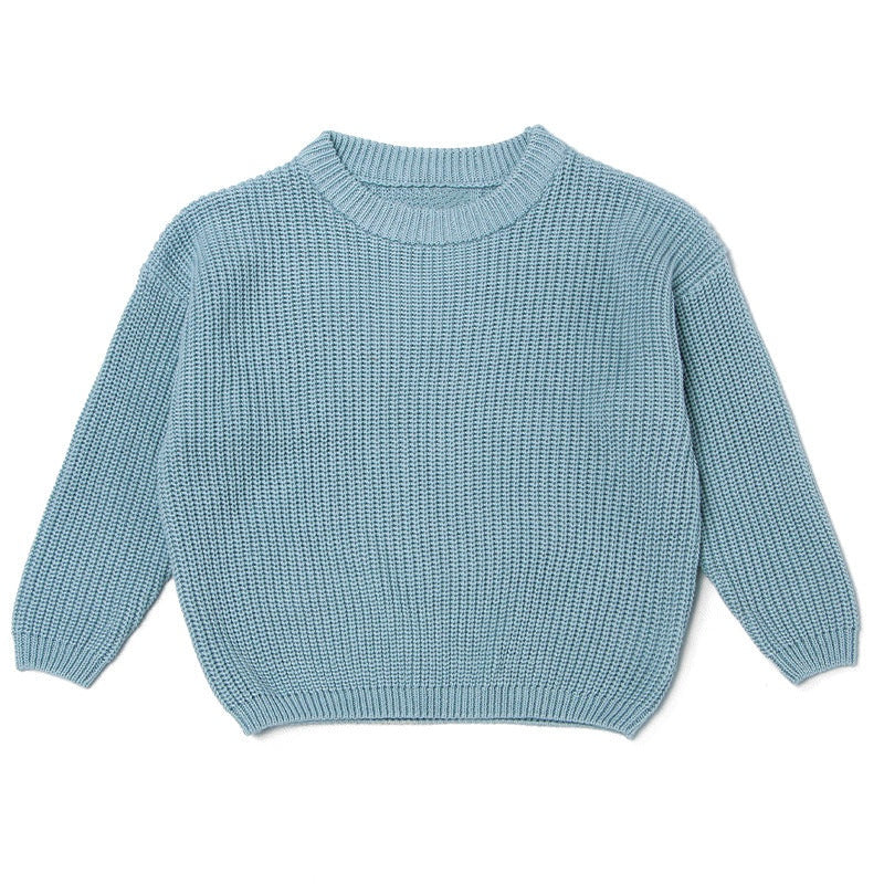 Dusty Blue chunky knit kids sweater, plain