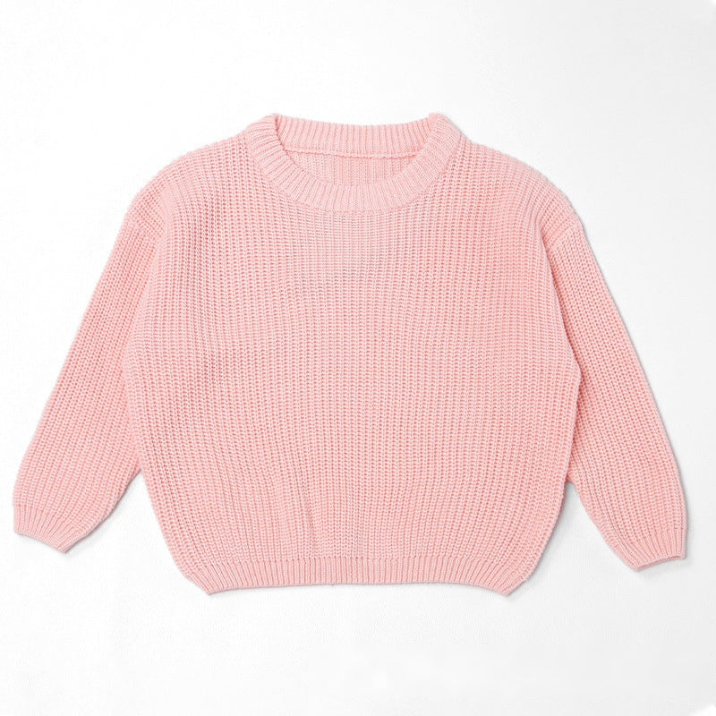 Light Pink chunky knit kids sweater, plain