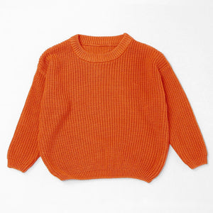 Pumpkin Orange chunky knit kids sweater, plain