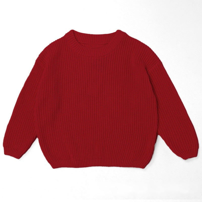 Red chunky knit kids sweater, plain