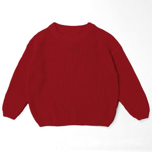Red chunky knit kids sweater, plain