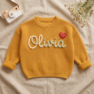 Custom Embroidered Name Toddler Sweater – flat lay