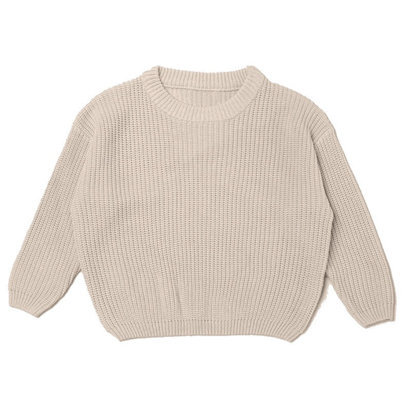 Cream chunky knit kids sweater, plain