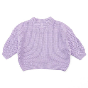 Lavender chunky knit kids sweater, plain