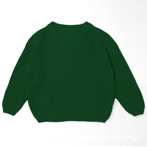 Christmas Green chunky knit kids sweater, plain
