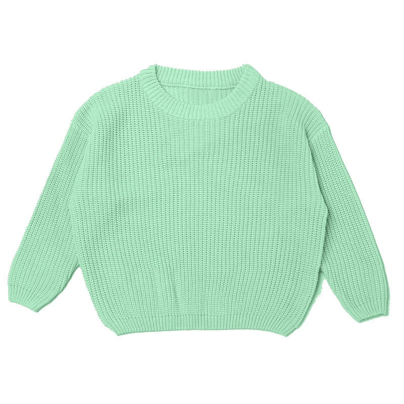 Mint Green chunky knit kids sweater, plain