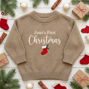 Machine embroidered first Christmas stocking baby Christmas sweater among Christmas decorations