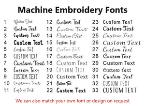 Machine embroidery font chart with 33 lettering styles