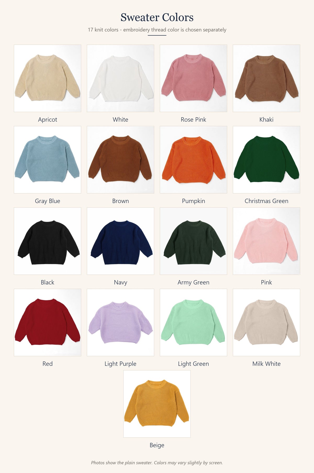 Sweater color chart with 17 knit colors