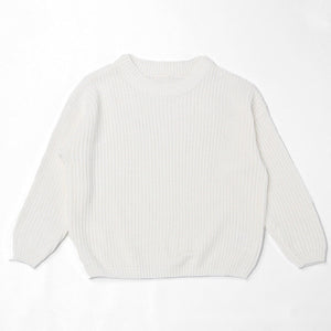 White chunky knit kids sweater, plain color option