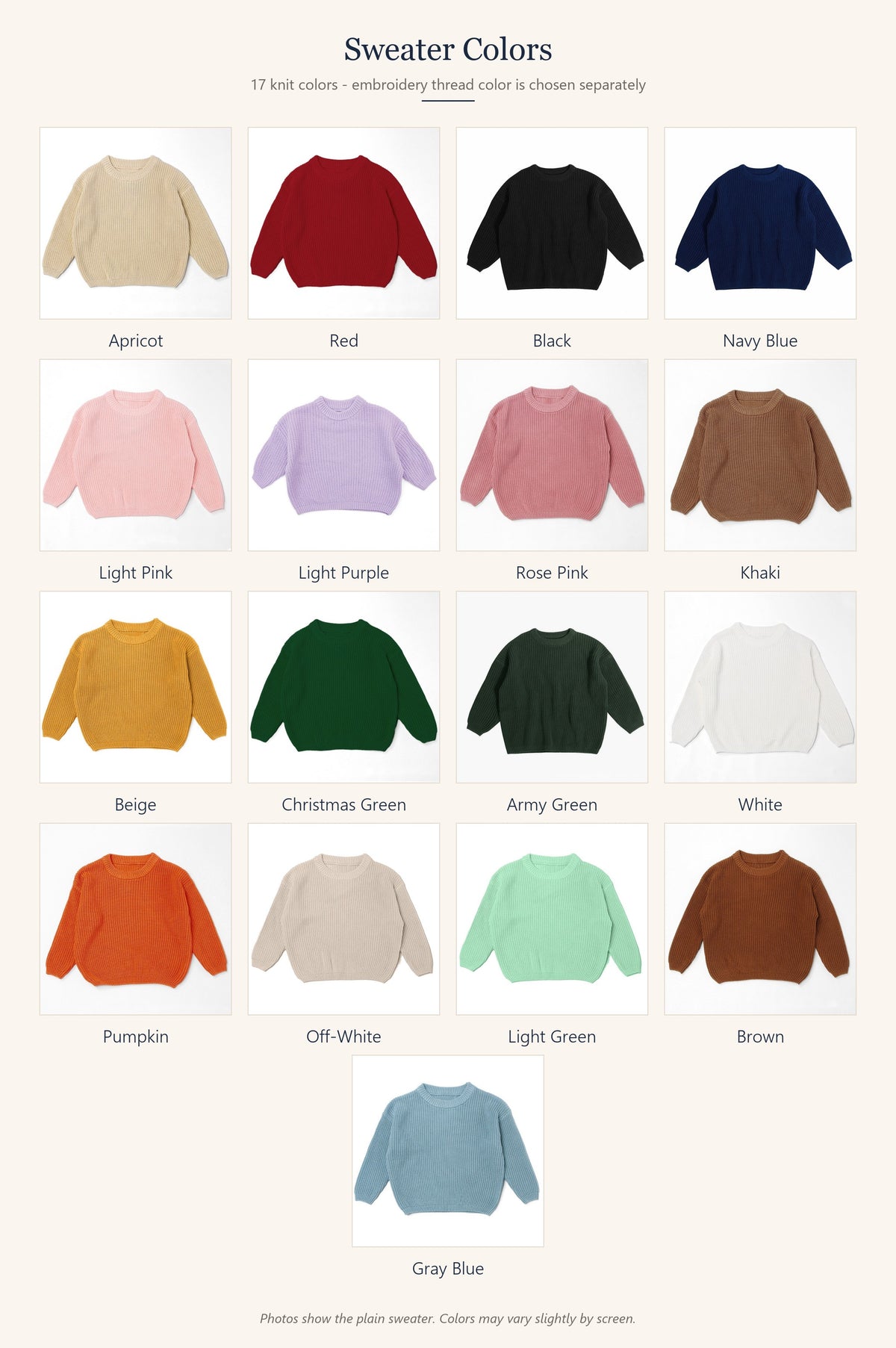 Sweater color chart with 17 knit colors