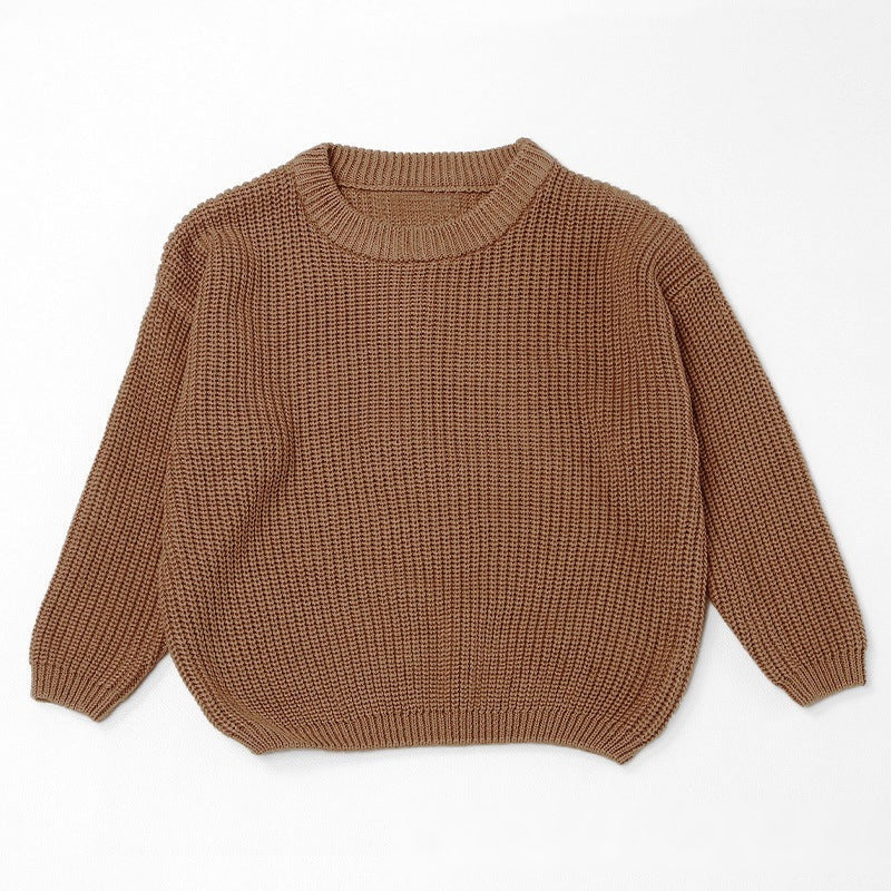 Khaki chunky knit kids sweater, plain color option