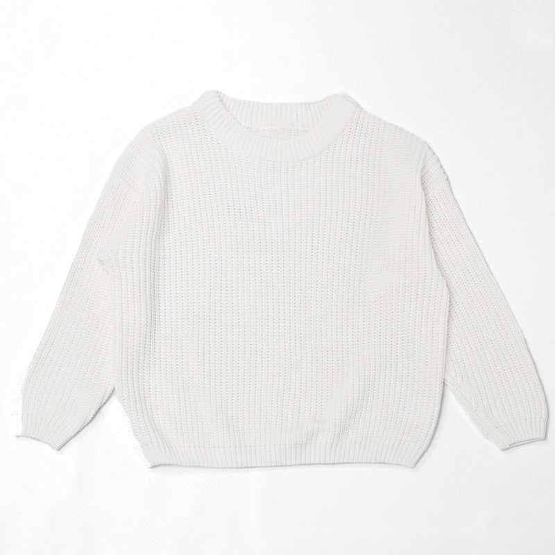 White chunky knit kids sweater, plain color option