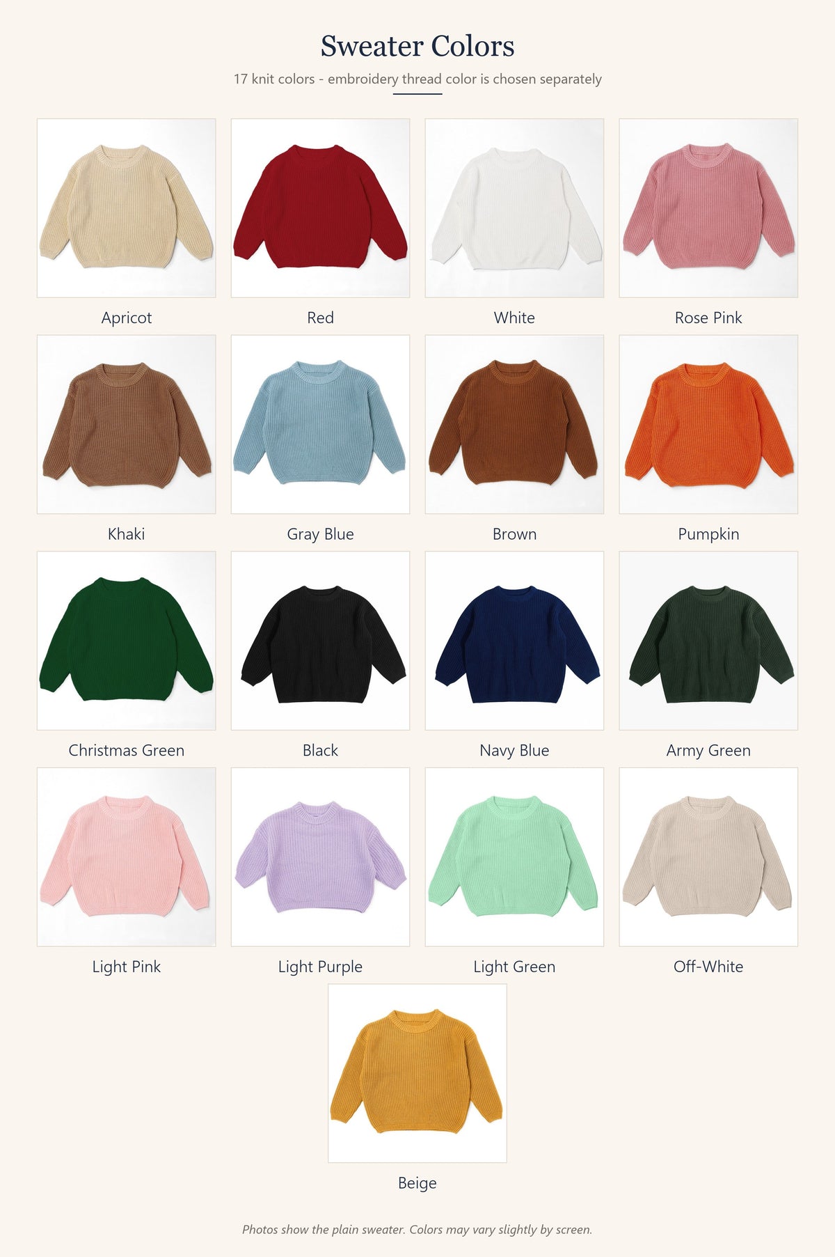 Sweater color chart with 17 knit colors