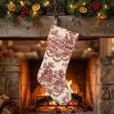 Red toile personalized Christmas stocking with matching toile cuff