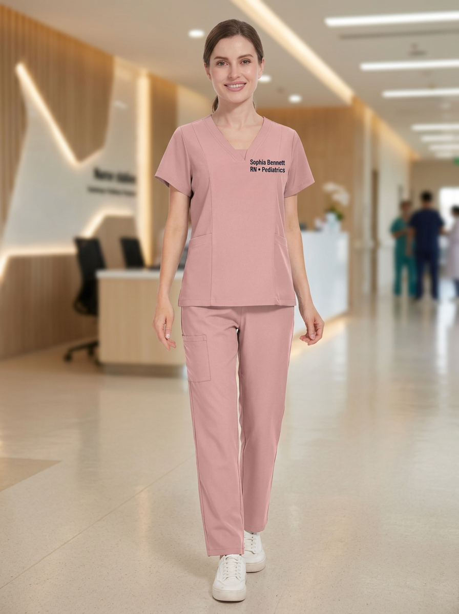 Medical Scrub Set – V-Neck Short Sleeve Nursing Uniform with Pockets
